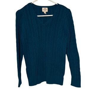 St. John’s Bay Cable Knit Sweater Women’s Large Teal V-Neck Cozy Classic